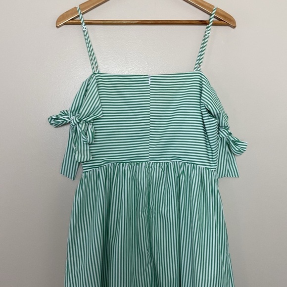 English Factory Tie Sleeve Bow Bardot Dress Striped Green and White Size M - Picture 15 of 16